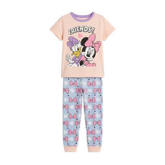 Girls Playful Friends Half Sleeves Pyjama Set