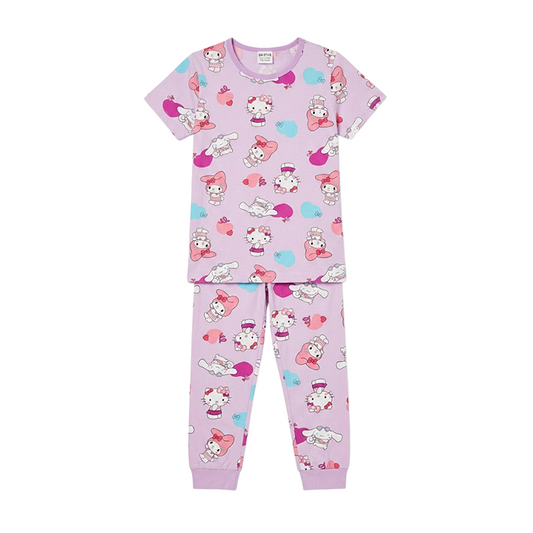 Girls Kitty Half Sleeves Pyjama Set