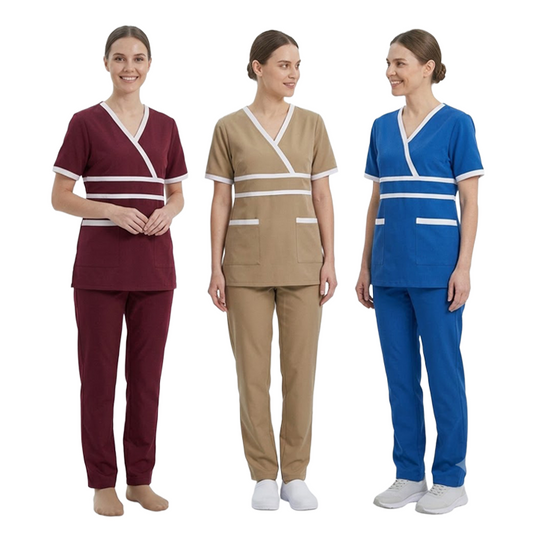 Maid's Contrast Mock-Wrap Waistband Uniform Set