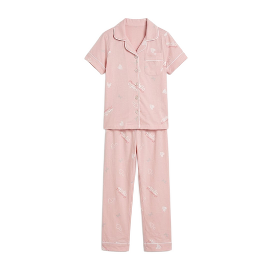 Girls Pastel Pink Button-Front Pyjama Set