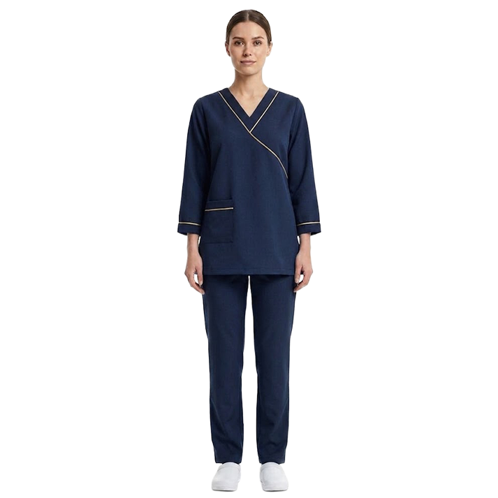 Maid's Asymmetric Mock-Wrap Uniform Set