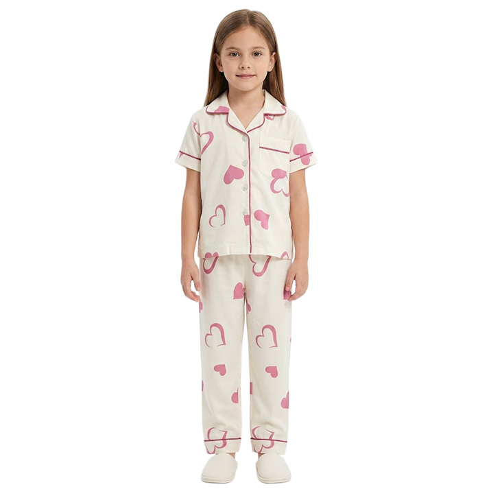 Girls Multi-Heart Button-Front Pyjama Set