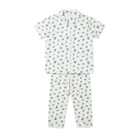 Women Green Hearts Half Sleeves Pyjama Set
