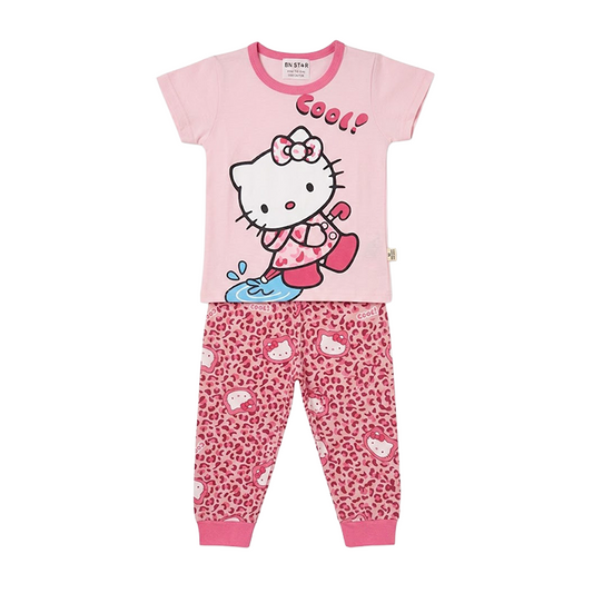 Girls Cool Kitty Half Sleeves Pyjama Set