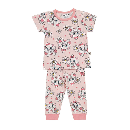 Girls Pink Marie Half Sleeves Pyjama Set