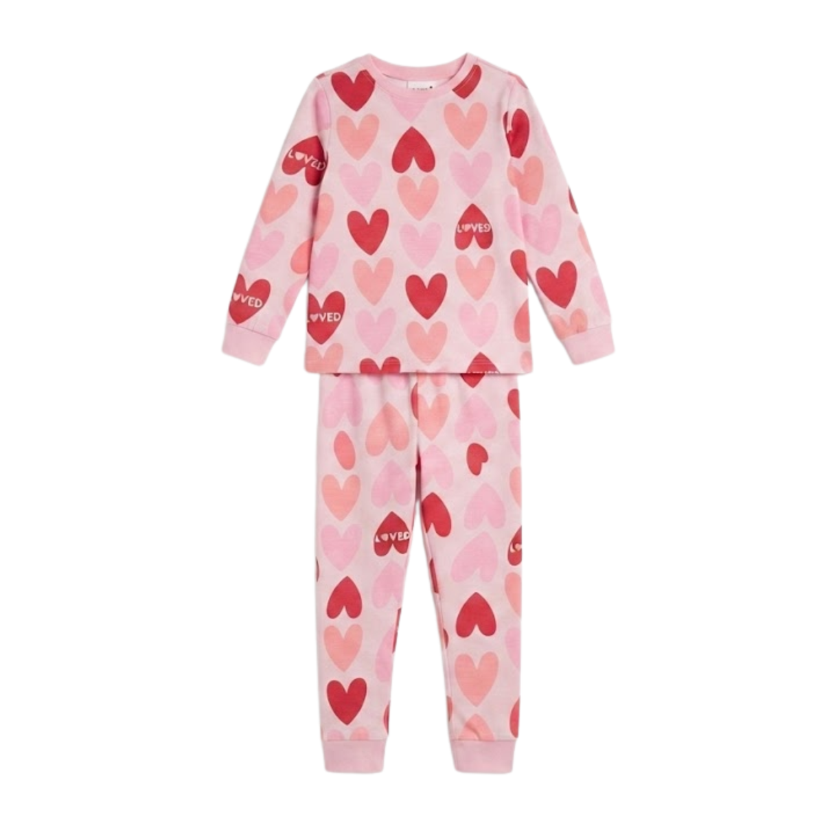 Girls Heart Print Pajama Set | Pink & Red Sleepwear