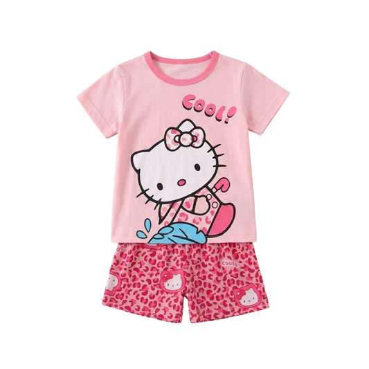 Girls Hello Kitty Pink T-Shirt & Leopard Shorts Set | Kids Clothing