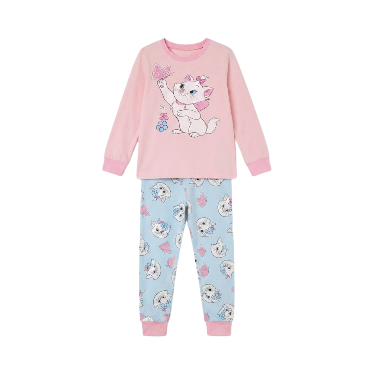 Girls Marie Cat & Butterfly Pajama Set | Pink & Blue Sleepwear