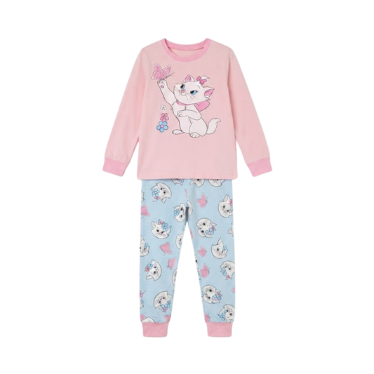 Girls Marie Cat & Butterfly Pajama Set | Pink & Blue Sleepwear