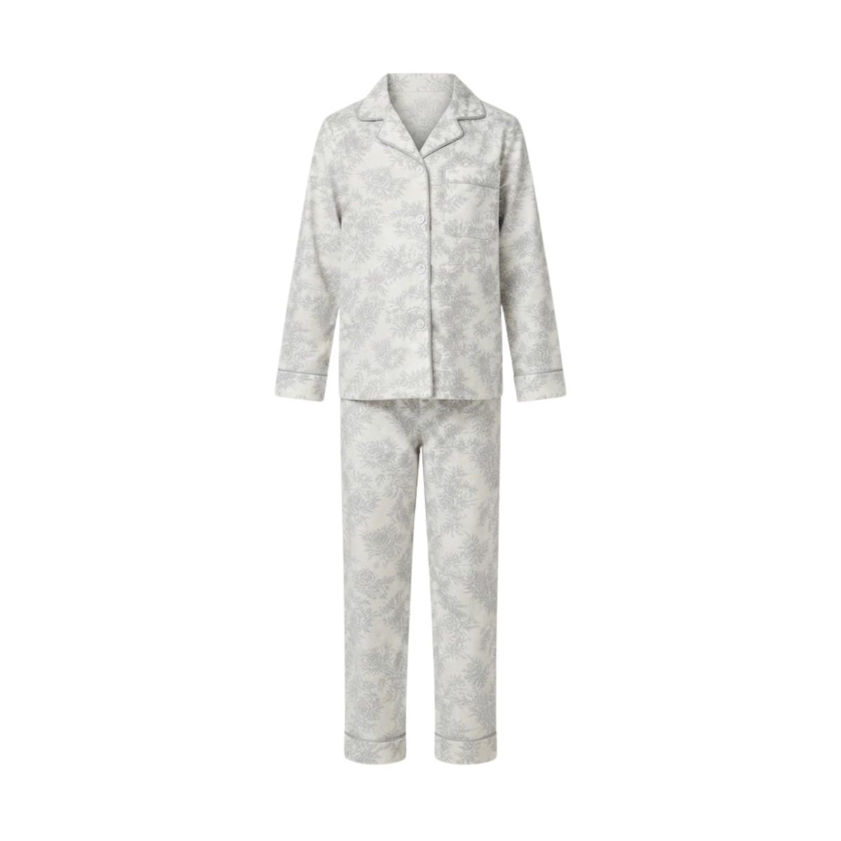 Women's Grey Floral Pajama Set | Long-Sleeve Sleepwear