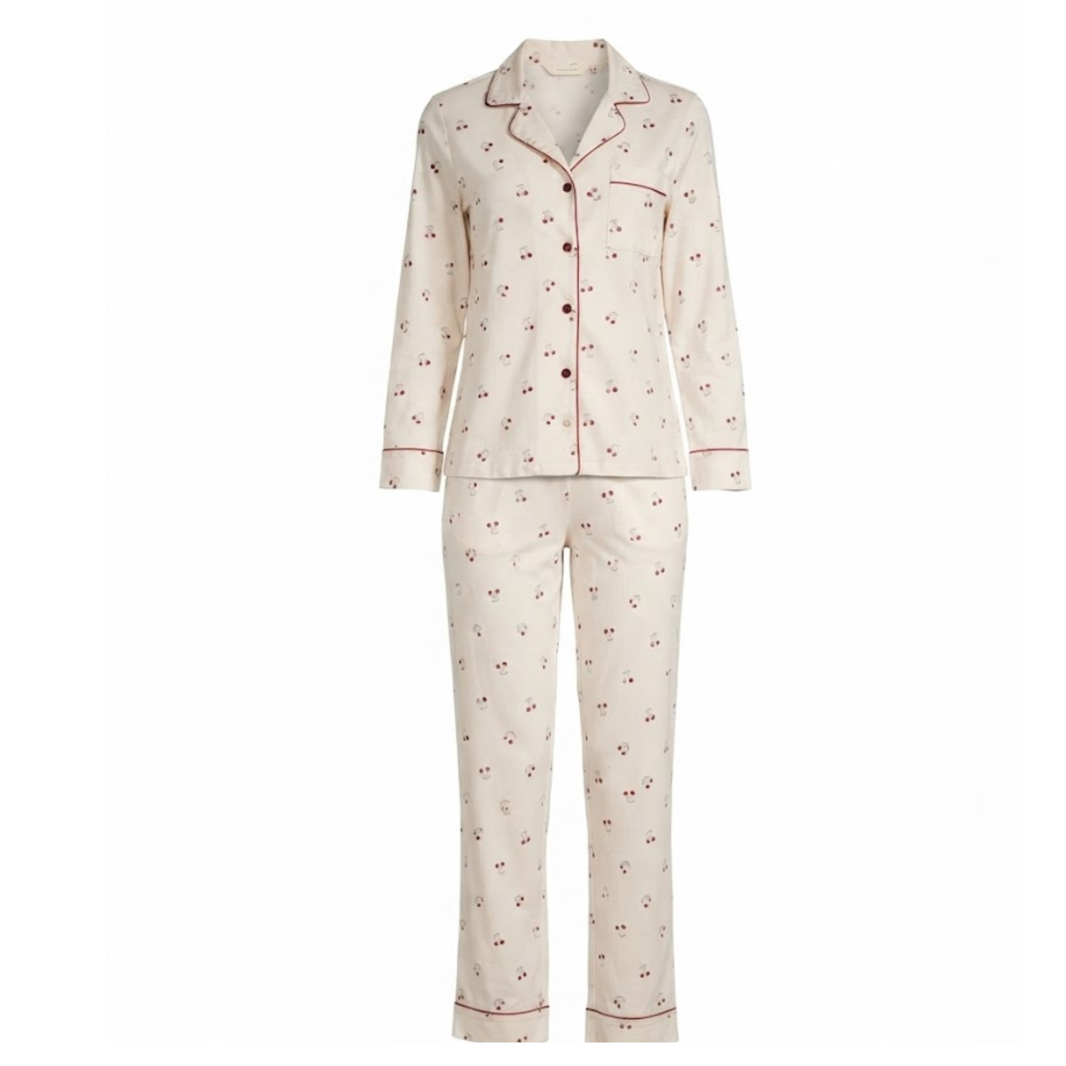 Women's Cherry Print Pajama Set | Long-Sleeve Button-Up Sleepwear