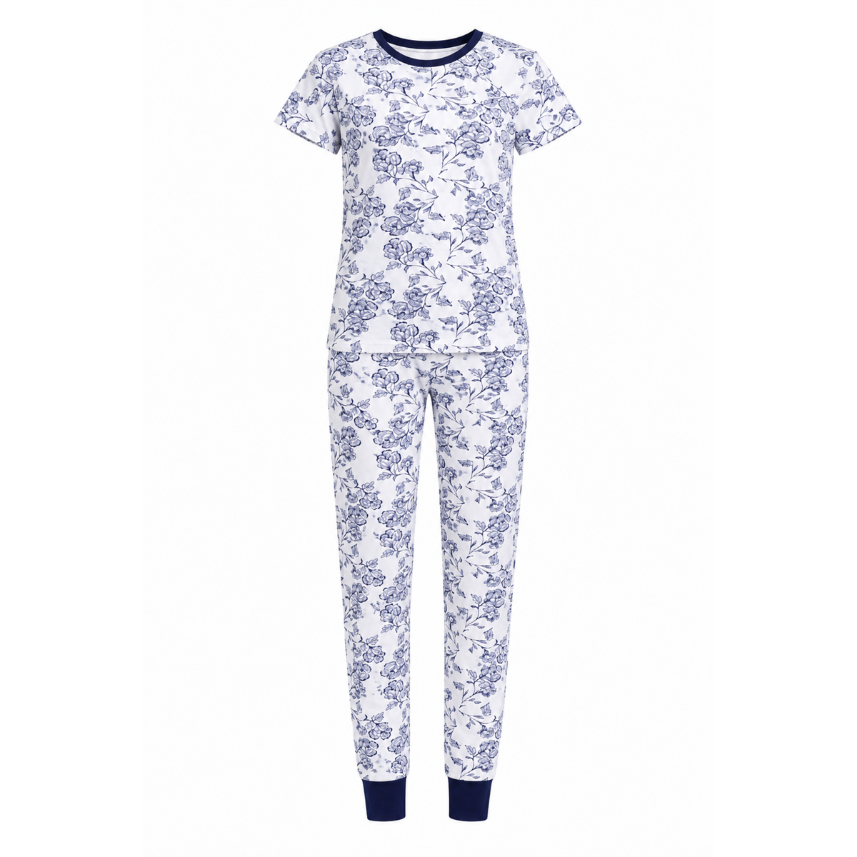 Women’s White & Navy Floral Pajama Set | Printed Night Suit