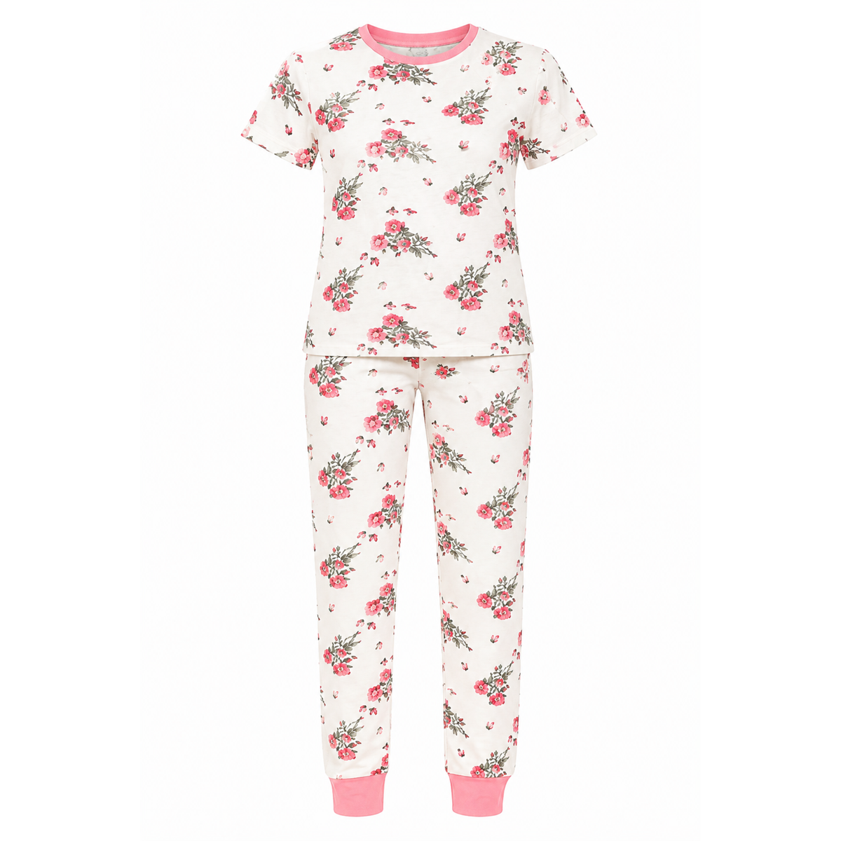 Women’s Pink Floral Pajama Set Comfortable Sleepwear
