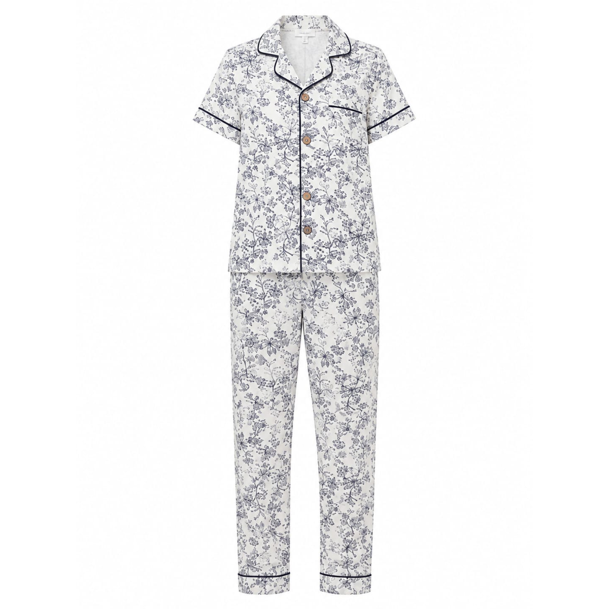 Women’s White Floral Pajama Set | Stylish Button-Up Nightwear