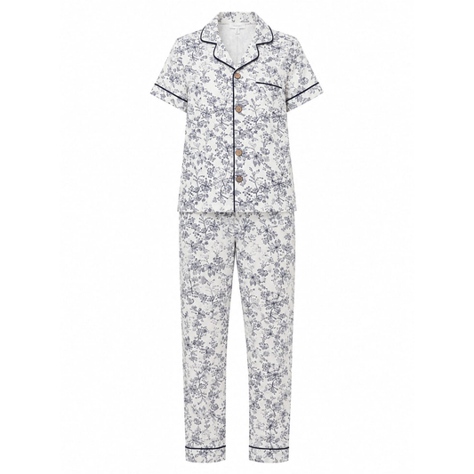 Women’s White Floral Pajama Set | Stylish Button-Up Nightwear