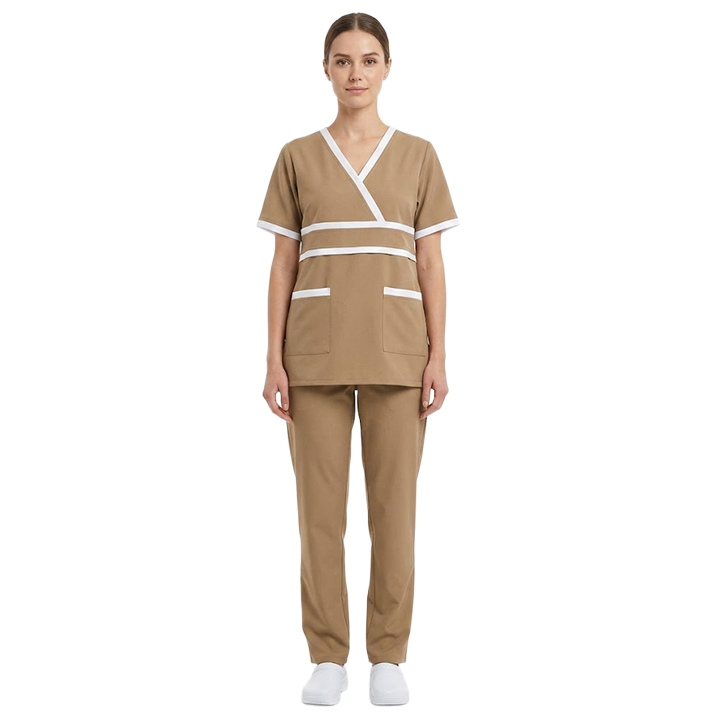 Maid's Contrast Mock-Wrap Waistband Uniform Set