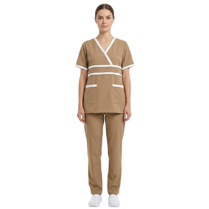 Maid's Contrast Mock-Wrap Waistband Uniform Set