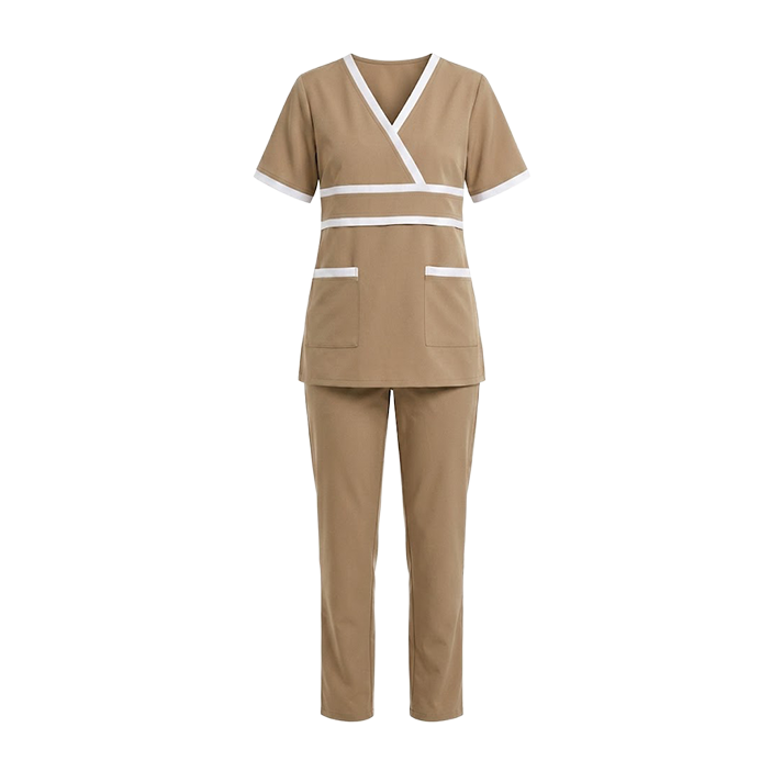 Maid's Contrast Mock-Wrap Waistband Uniform Set
