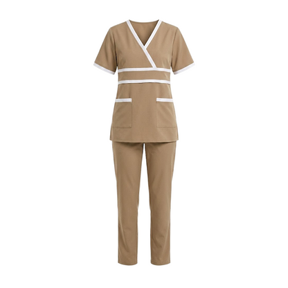 Maid's Contrast Mock-Wrap Waistband Uniform Set