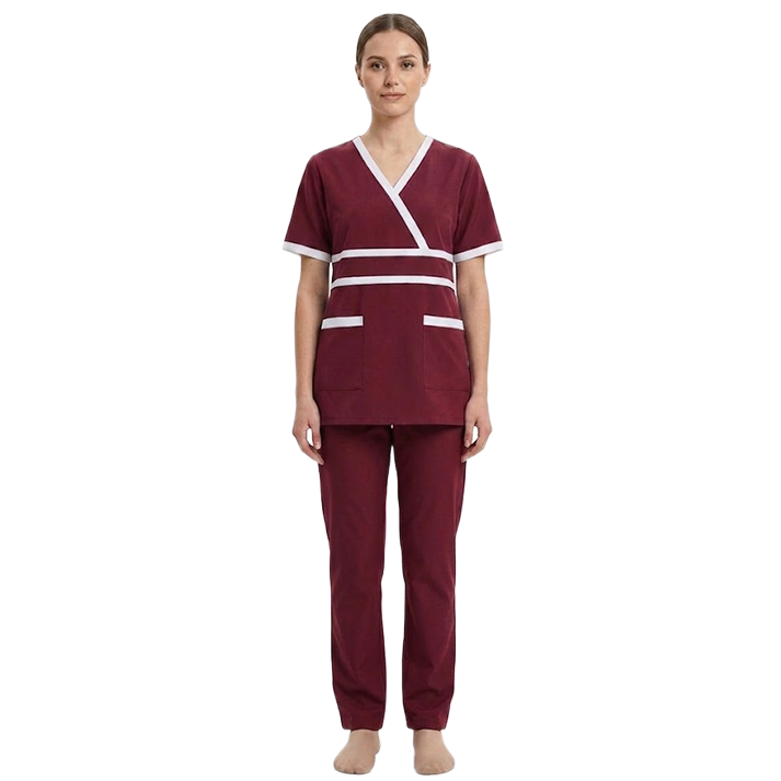 Maid's Contrast Mock-Wrap Waistband Uniform Set