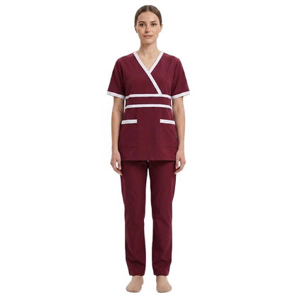 Maid's Contrast Mock-Wrap Waistband Uniform Set