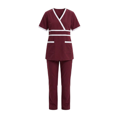 Maid's Contrast Mock-Wrap Waistband Uniform Set