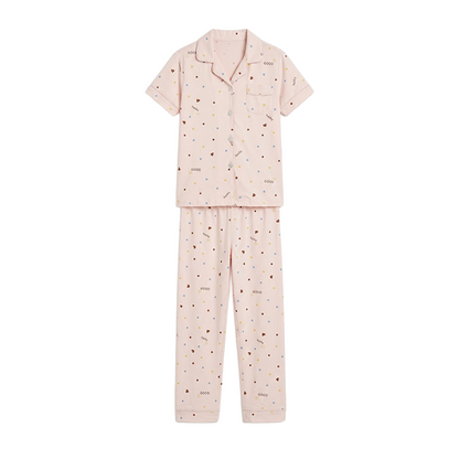 Girls Peach Dot & Heart Button-Front Pyjama Set