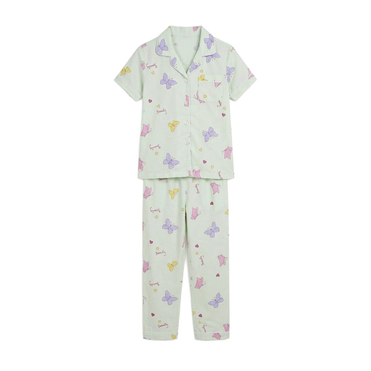 Girls Mint Butterfly Button-Front Pyjama Set