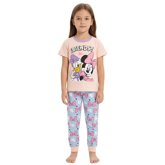 Girls Playful Friends Half Sleeves Pyjama Set