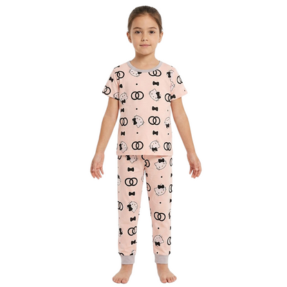 Girls Kitty Printed Half Sleeves Pyjama Set