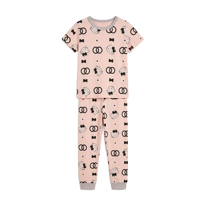 Girls Kitty Printed Half Sleeves Pyjama Set