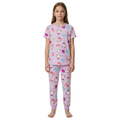 Girls Kitty Half Sleeves Pyjama Set