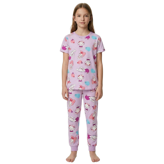 Girls Kitty Half Sleeves Pyjama Set