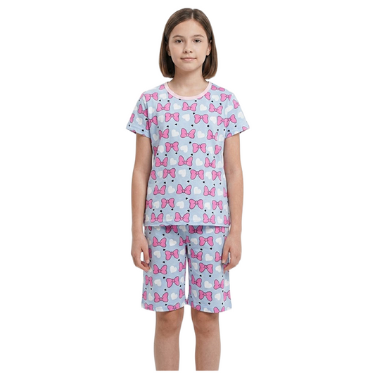 Girls Minnie Mouse Bow Half Sleeves Shorts Set