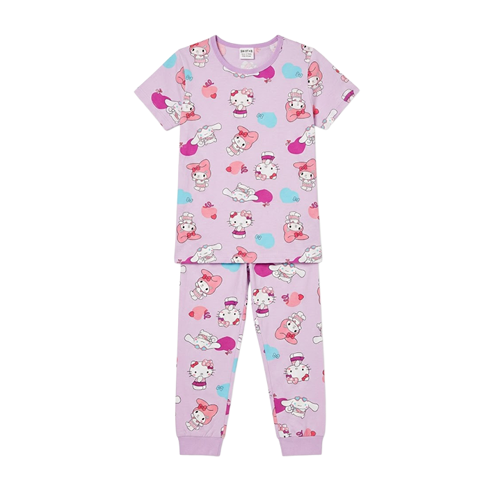 Girls Kitty Half Sleeves Pyjama Set