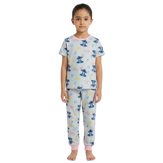 Girls Stitch Printed Half Sleeves Pyjama Set