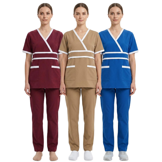 Maid's Contrast Mock-Wrap Waistband Uniform Set