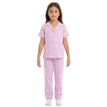 Girls Lavender Button-Front Pyjama Set