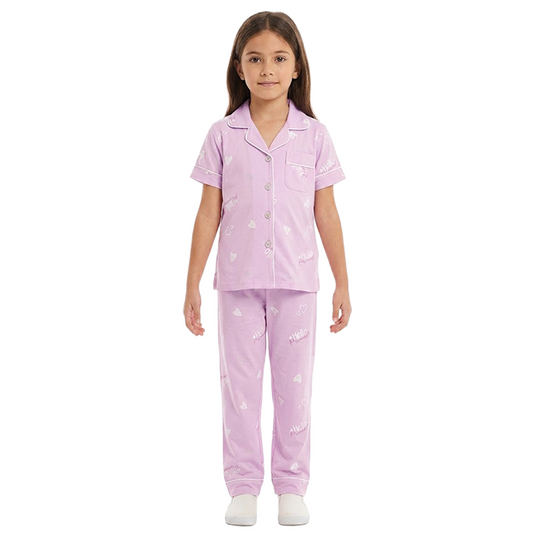 Girls Lavender Button-Front Pyjama Set