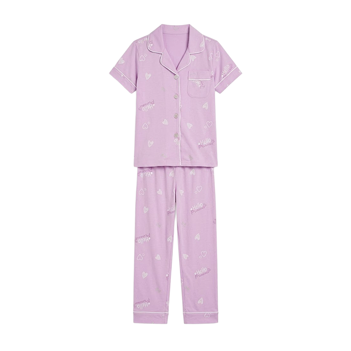 Girls Lavender Button-Front Pyjama Set