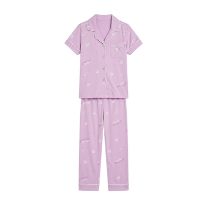 Girls Lavender Button-Front Pyjama Set
