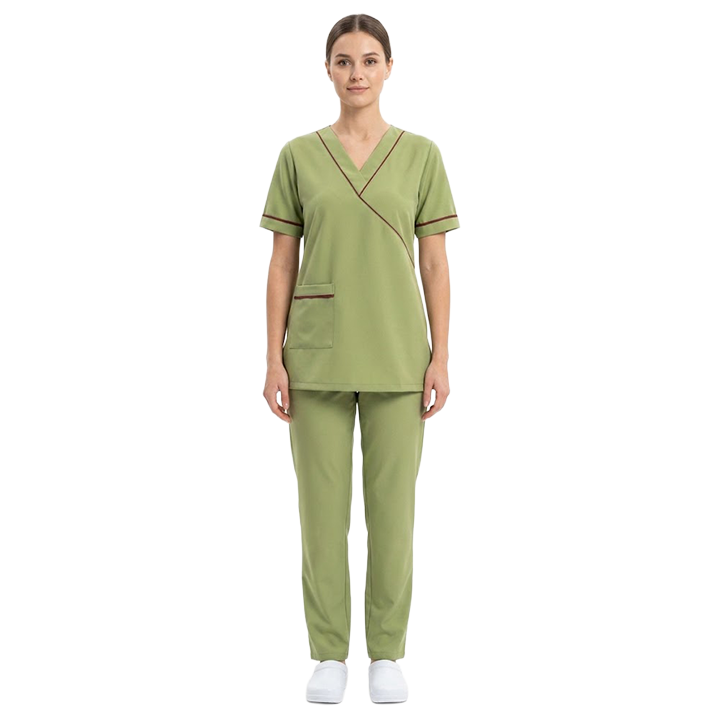 Maid's Contrast Asymmetric Mock-Wrap Uniform Set