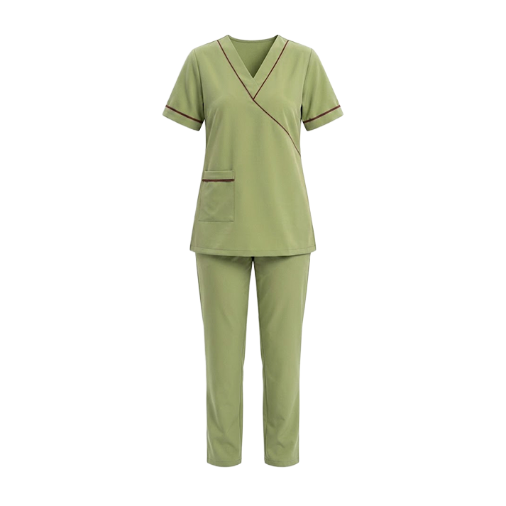 Maid's Contrast Asymmetric Mock-Wrap Uniform Set