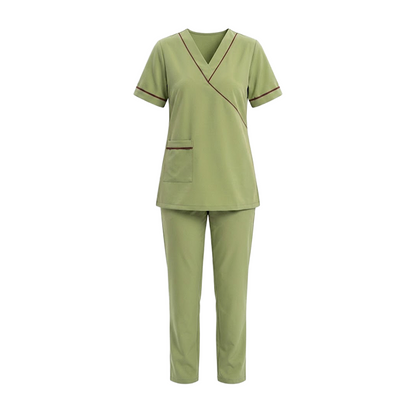 Maid's Contrast Asymmetric Mock-Wrap Uniform Set