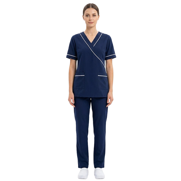 Maid's Contrast Asymmetric Mock-Wrap Uniform Set