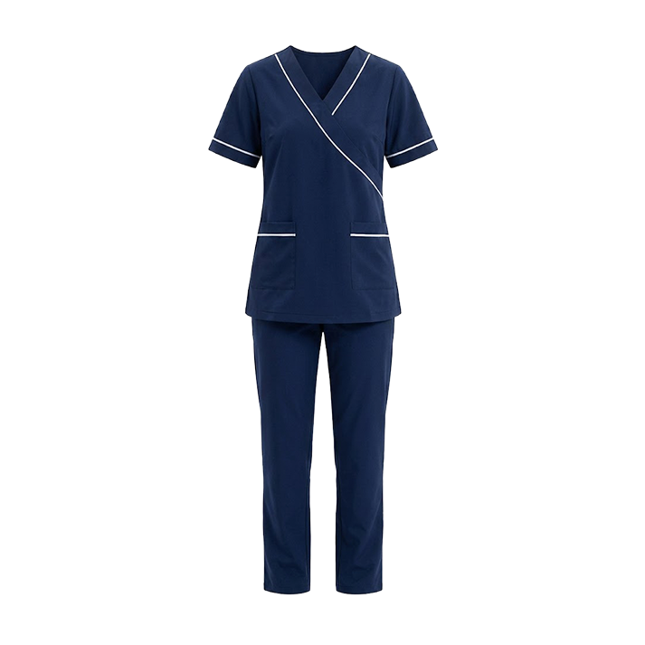 Maid's Contrast Asymmetric Mock-Wrap Uniform Set