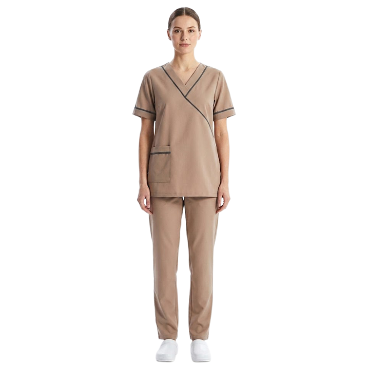 Maid's Contrast Asymmetric Mock-Wrap Uniform Set