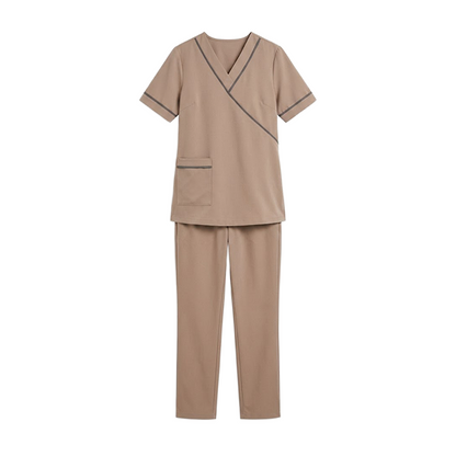 Maid's Contrast Asymmetric Mock-Wrap Uniform Set