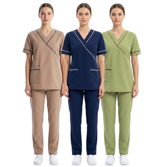Maid's Contrast Asymmetric Mock-Wrap Uniform Set