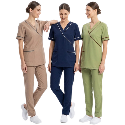 Maid's Contrast Asymmetric Mock-Wrap Uniform Set